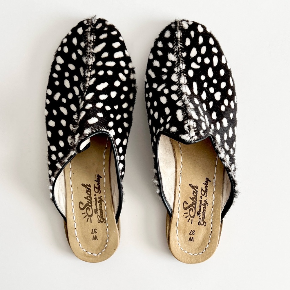Sabah Shoes Baba Genuine Cow Hair Turkish Leather Printed Mules - Picture 4 of 6
